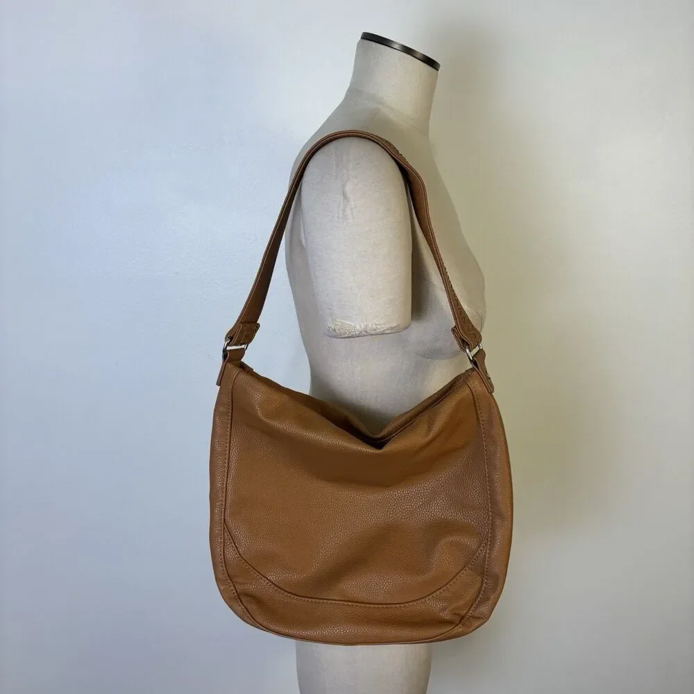 Jewell by Thirty-One Handbag Womens Tan Hobo Shoulder Bag Faux Leather Pebbled